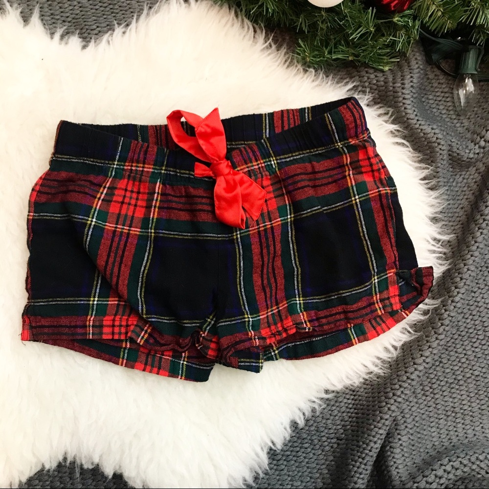 Old Navy Plaid Flannel Satin Bow Pajama Shorts